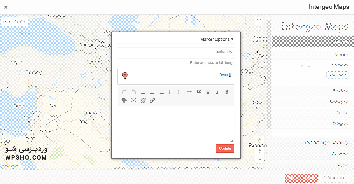 تنظیمات موقعیت مکانی افزونه نمایش نقشه گوگل