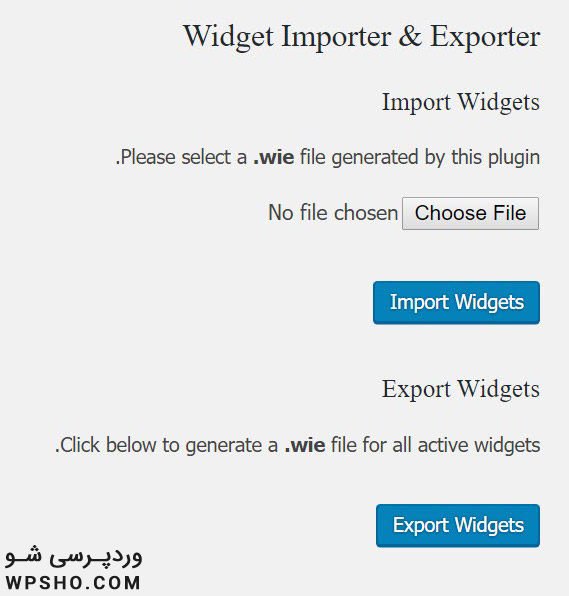 صفحه افزونه Widget Importer & Exporter